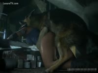 Busty slut gets fucked from behind by a dog xxx